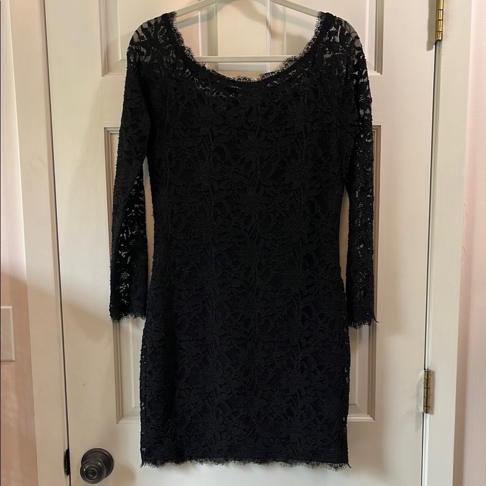 Jump Apparel Black Mesh Floral Long Sleeve Sheath Cocktail Dress - Size Large - Picture 9 of 13
